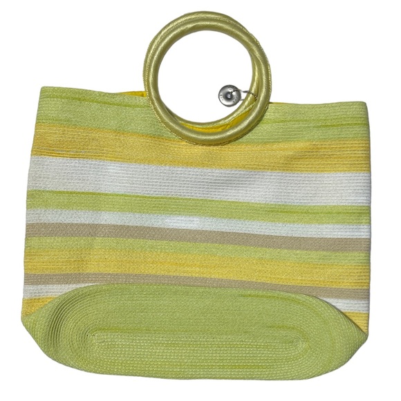 The Sak Straw Tote Round Handles Magnetic Closure Striped Lined Summer Beach - Picture 2 of 11